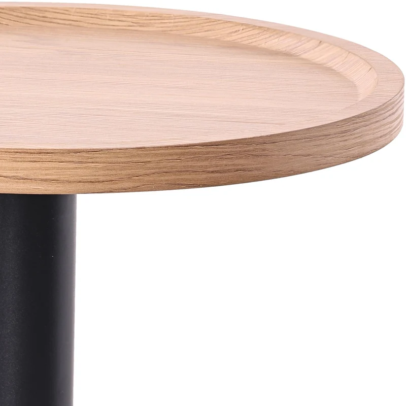 Table d'appoint moderne plateau rond en bois clair Ø40cm design avec pied central en métal noir 10_0009160