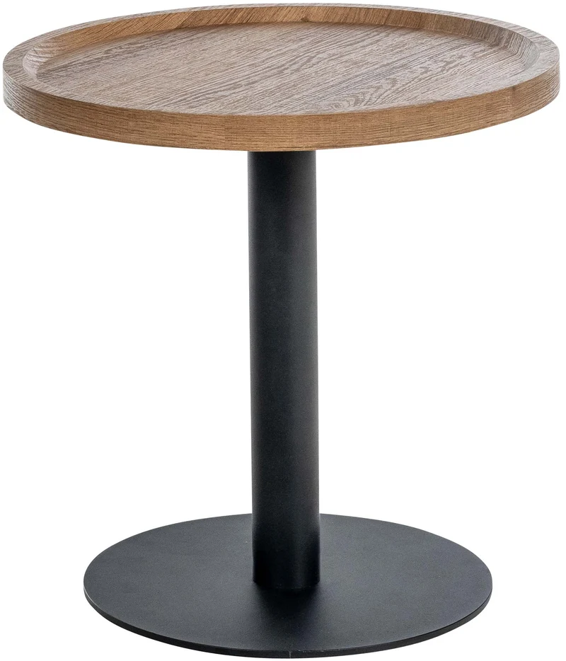 Table d'appoint moderne plateau rond en bois marron Ø40cm design avec pied central en métal noir 10_0009157