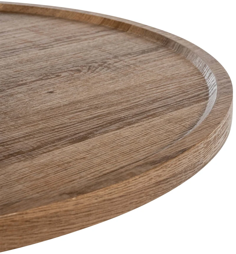 Ensemble de tables d'appoint moderne plateau rond en bois marron Ø60cm et Ø40cm pied central en métal noir 10_0009155