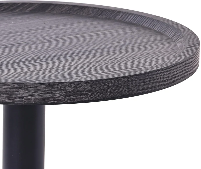 Table d'appoint moderne plateau rond en bois gris Ø60cm design avec pied central en métal noir 10_0009149