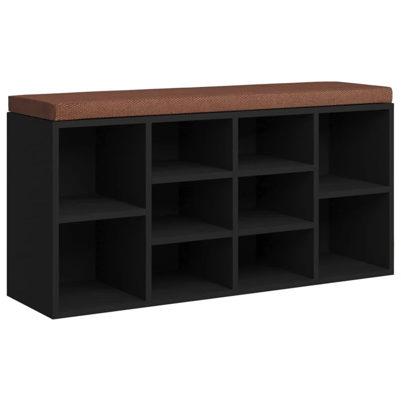 Banc de rangement à chaussures avec coussin d'assise marron et compartiments 103 x 30 x 48 cm bois d'ingénierie noir DEC024914