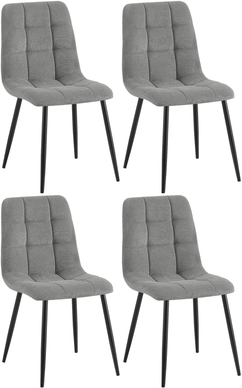 Lot de 4 chaises de salle à manger coutures décoratives carrées en velours côtelé gris et métal noir 10_0007667