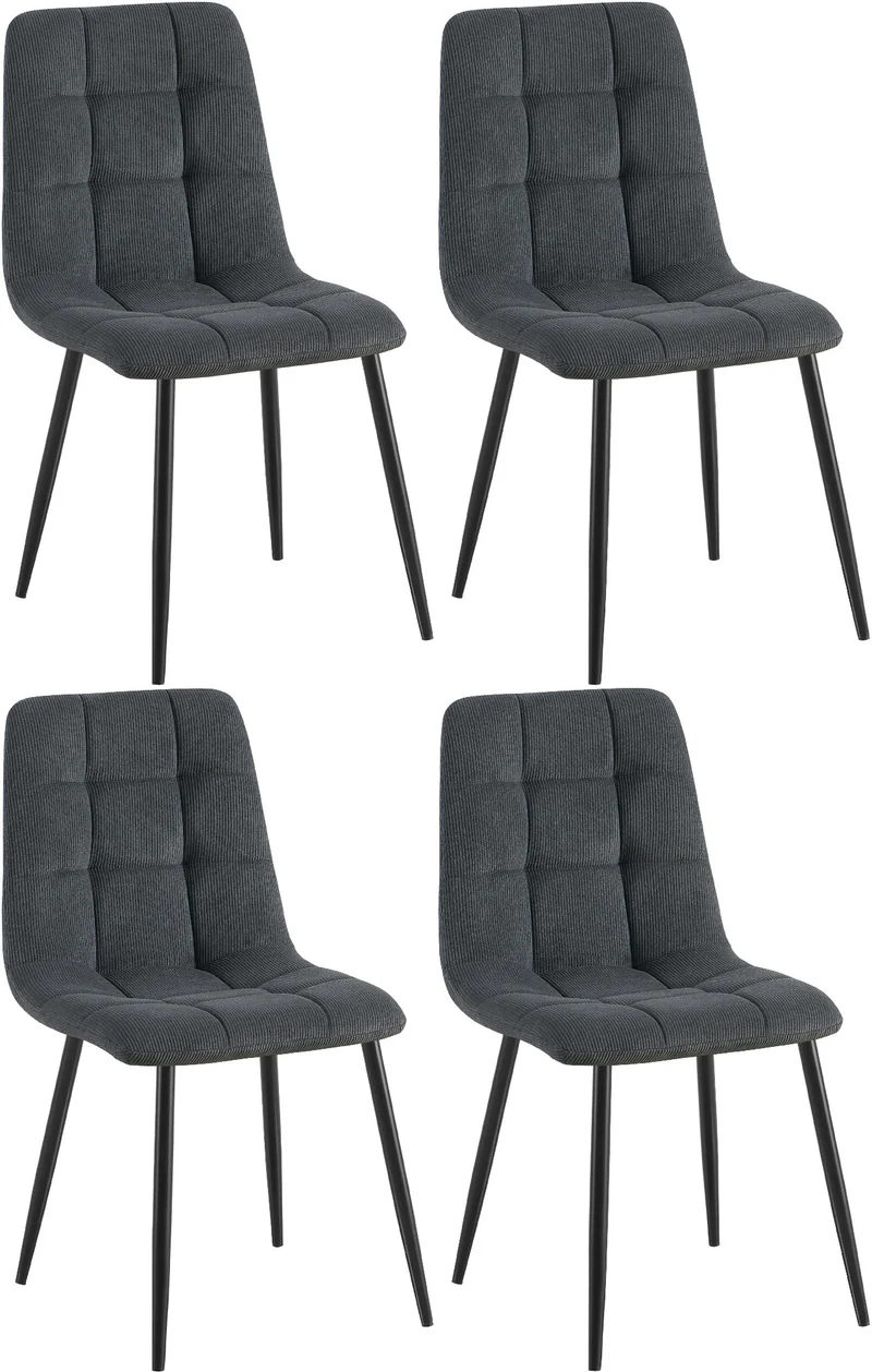 Lot de 4 chaises de salle à manger coutures décoratives carrées en velours côtelé noir et métal noir 10_0007642