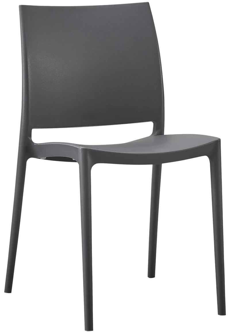 Chaise de jardin empilable dossier incurvé à quatre pieds stable en plastique gris foncé 10_0007889