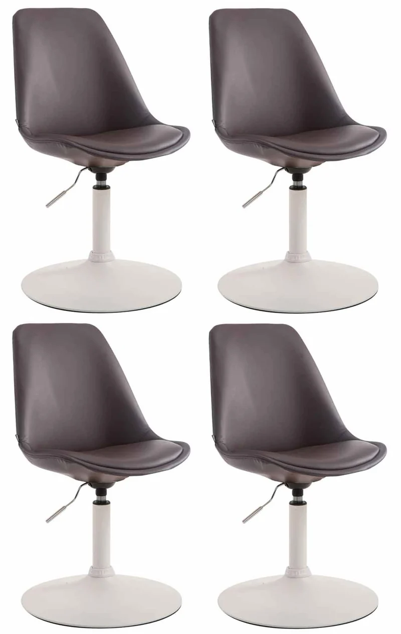 Lot de 4 chaises de salle à manger pivotante hauteur réglable en PVC marron et pied trompette en métal blanc 10_0008524