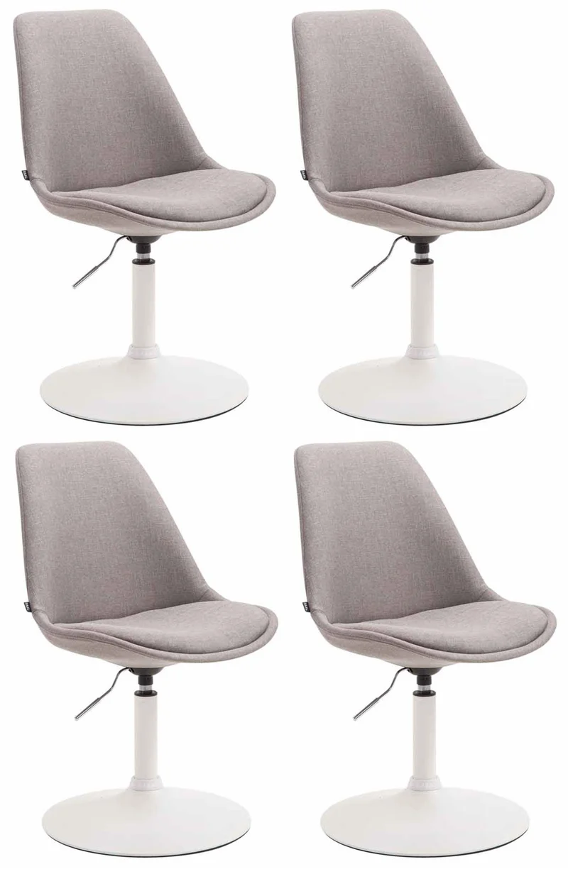 Lot de 4 chaises de salle à manger pivotante hauteur réglable en tissu gris et pied trompette en métal blanc 10_0008449