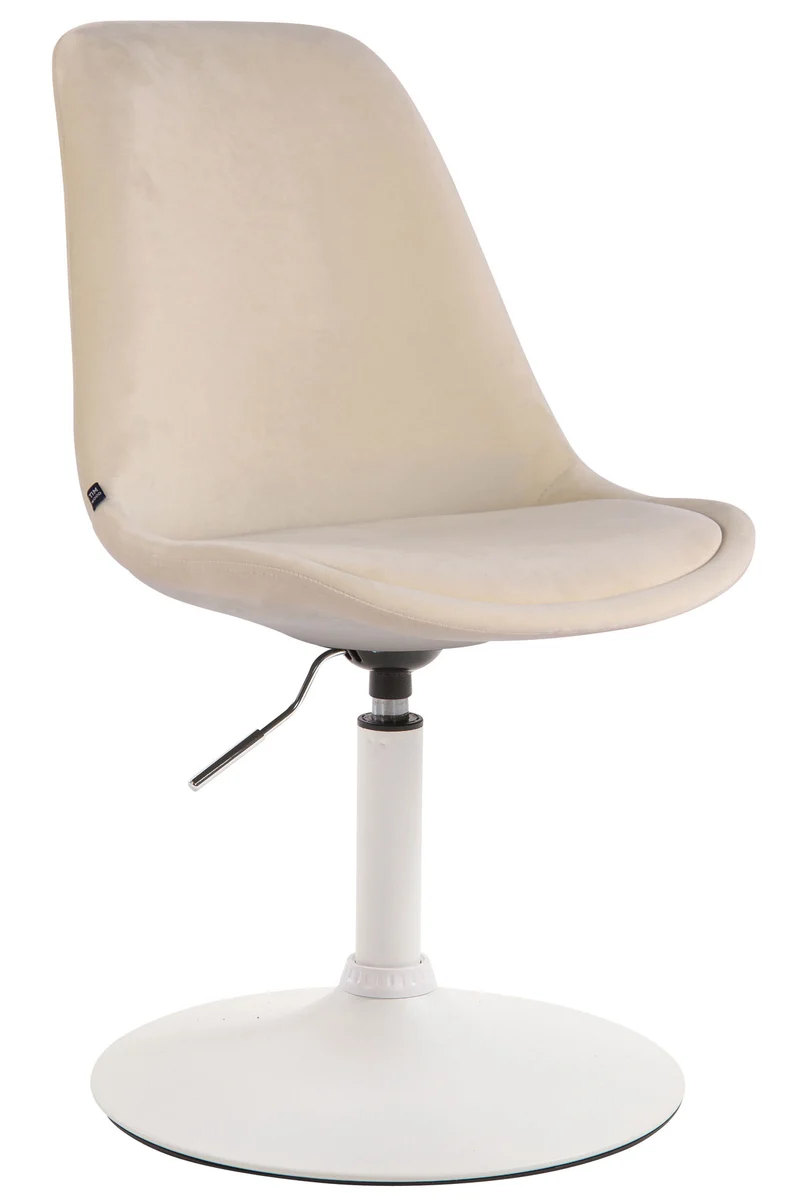 Chaise de salle à manger x1 pivotante hauteur réglable en velours blanc et pied trompette en métal blanc 10_0008256