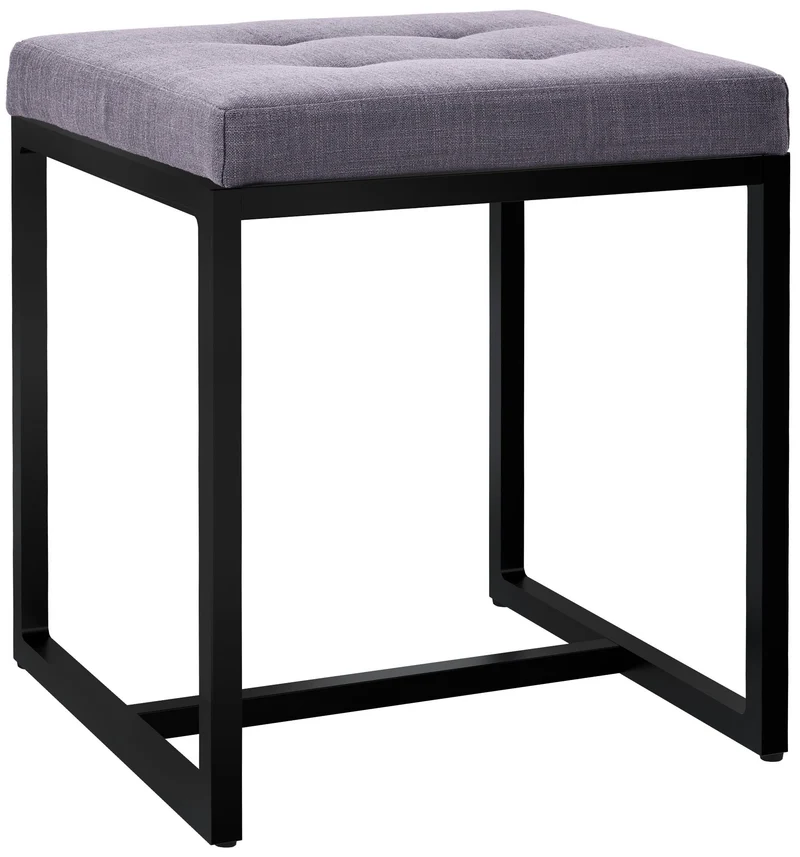 Banc d’entrée tabouret contemporain largeur 40cm à structure en métal noir assise capitonnée en tissu gris foncé 10_0005932