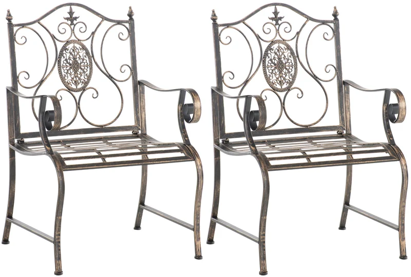 Lot de 2 fauteuils en métal bronze avec motifs décoratifs – jardin ou terrasse 10_0007907