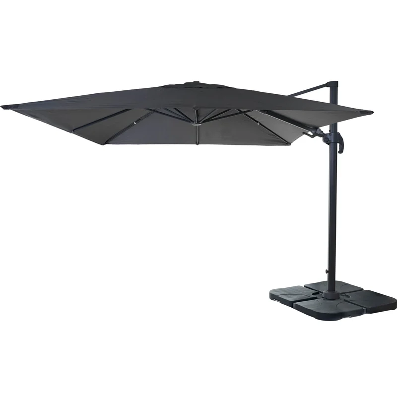 Parasol professionnel restaurant pour jardin terrasse, 3x3m (Ø4,24m) pivotant, polyester aluminium/acier 23kg anthracite avec pied, rotatif 04_0003294
