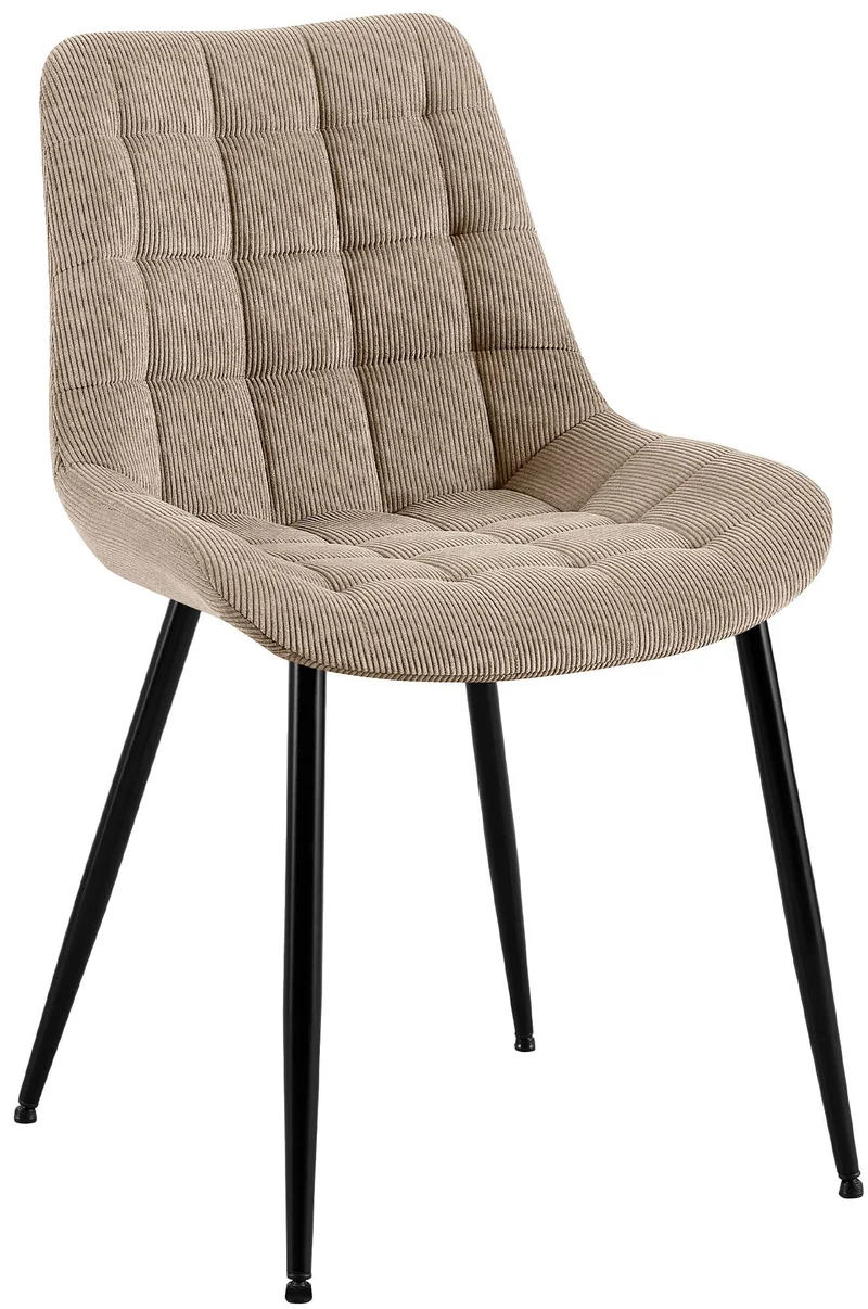 Chaise de salle à manger x1 rembourrée à coutures décoratives en velours côtelé beige pieds métal noir 10_0008265
