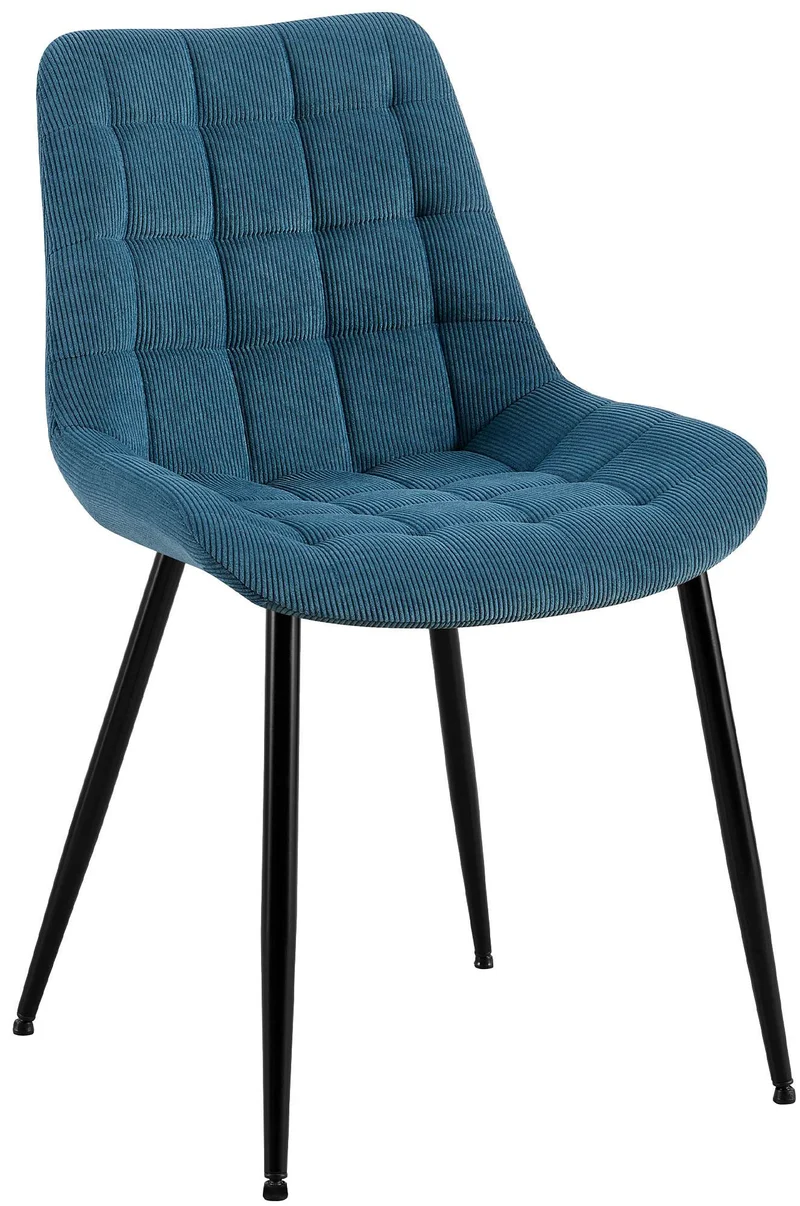 Chaise de salle à manger x1 rembourrée à coutures décoratives en velours côtelé bleu pieds métal noir 10_0008263