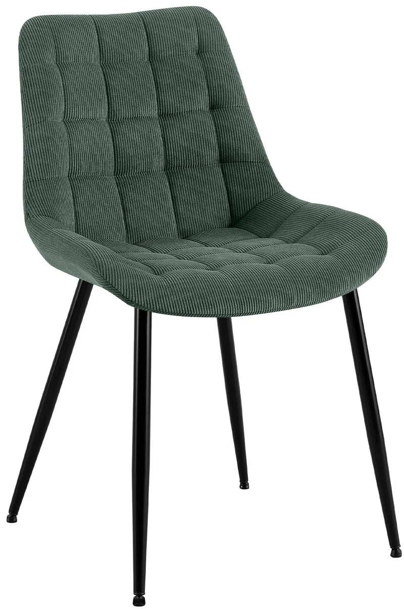 Chaise de salle à manger x1 rembourrée à coutures décoratives en velours côtelé vert pieds métal noir 10_0008262