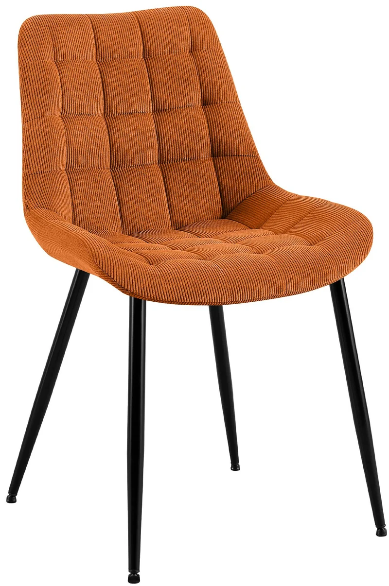 Chaise de salle à manger x1 rembourrée à coutures décoratives en velours côtelé orange pieds métal noir 10_0008259
