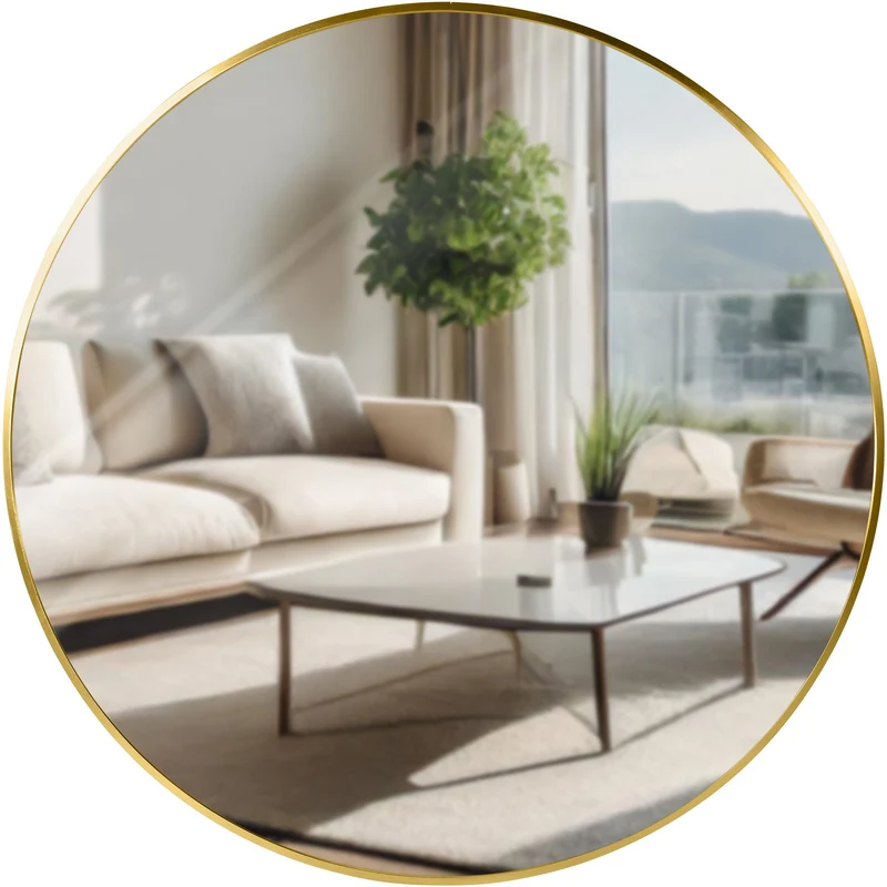 Miroir mural rond en métal doré diamètre 80 cm 10_0008352