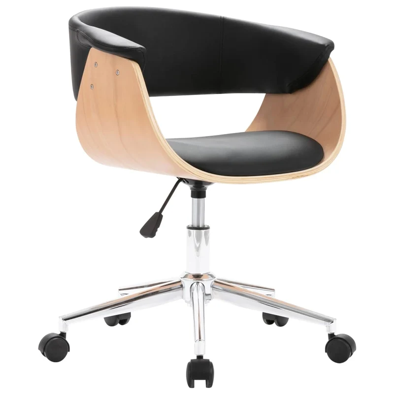 Chaise pivotante à dîner design contemporain bois courbé et synthétique noir CDS020106