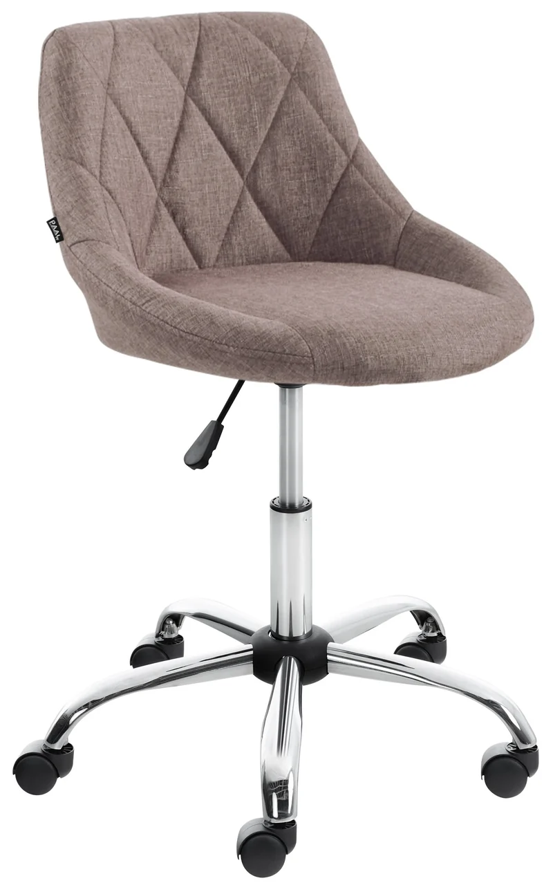 Tabouret de travail sur roulettes en tissu couleur taupe dossier à coutures en losanges cadre métal chromé 10_0008364