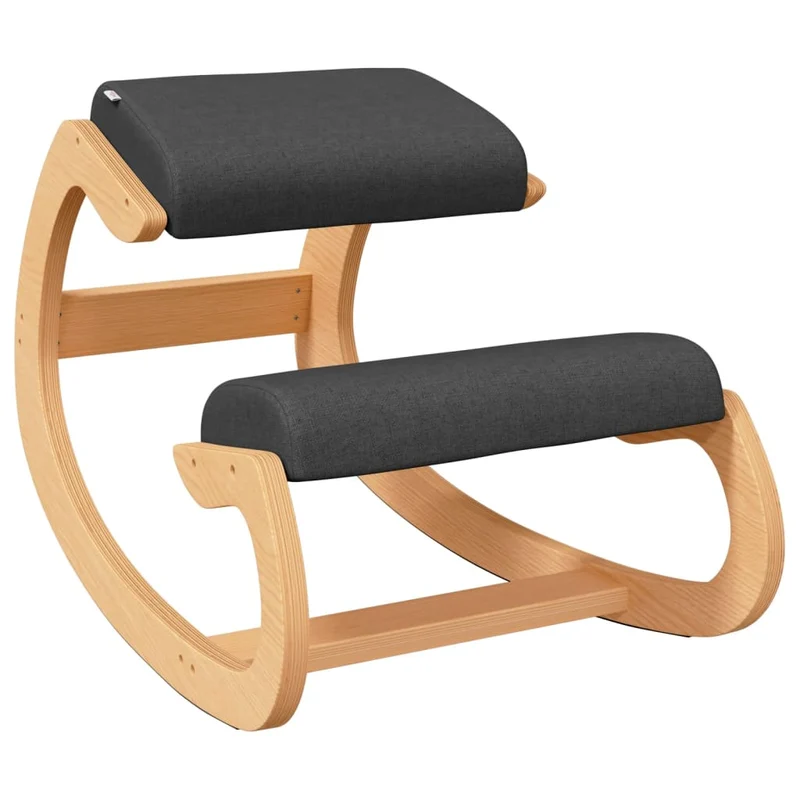 Tabouret chaise ergonomique siège assis genoux 55 x 84 x 55 cm contreplaqué de bouleau et tissu noir DEC028730
