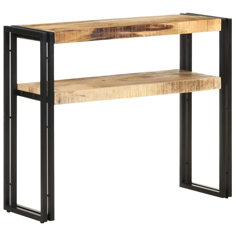 Table console d'entrée fonctionnel et stylé avec étagères 90 x 30 x 75 cm bois de manguier et fer DEC031585