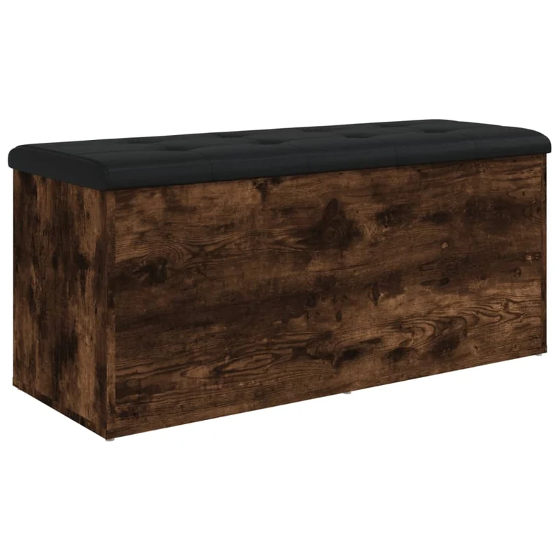 Banc banquette de rangement avec cussin d'assise noir 102 x 42 x 45 cm en bois d'ingénieriecouleur chêne fumé DEC024715