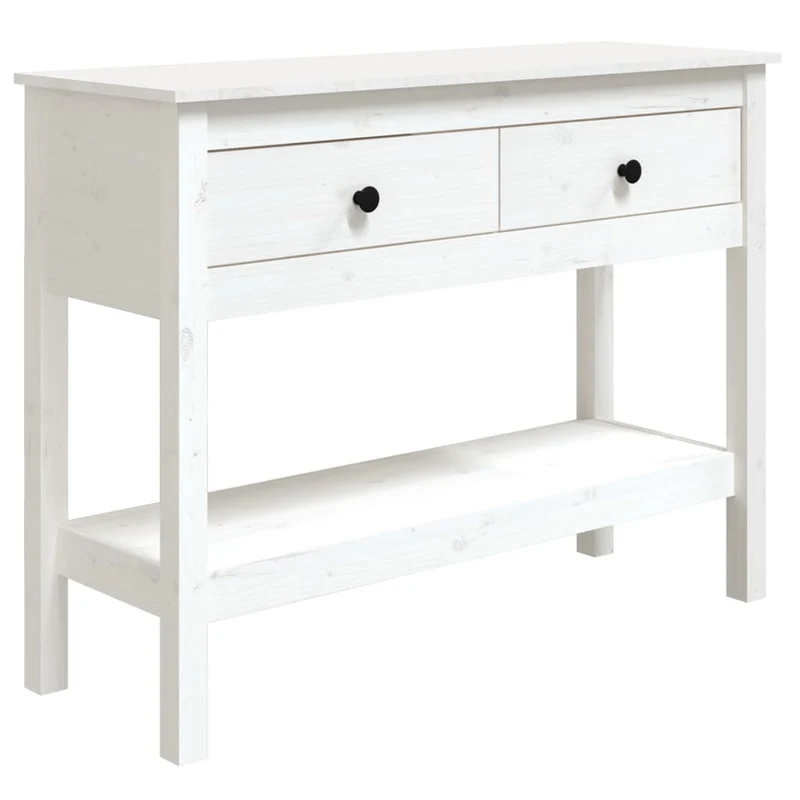 Table d'appoint console pratique avec tiroirs de rangement 100 x 35 x 75 cm bois de pin blanc DEC031676