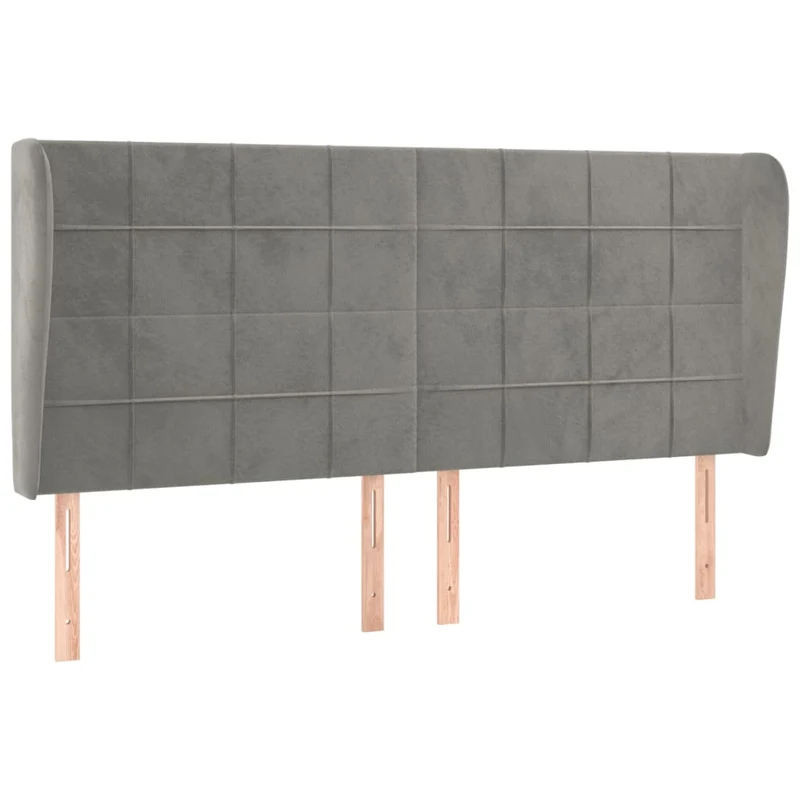 Tête de lit accessoire couchage chambre à coucher meuble avec rebord latéral 203 x 23 x 118/128 cm tissu velours gris clair TDL0205164