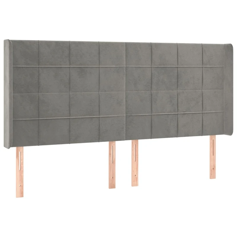 Tête de lit accessoire couchage chambre à coucher meuble avec rebord latéral 203 x 16 x 118/128 cm tissu velours gris clair TDL0205186