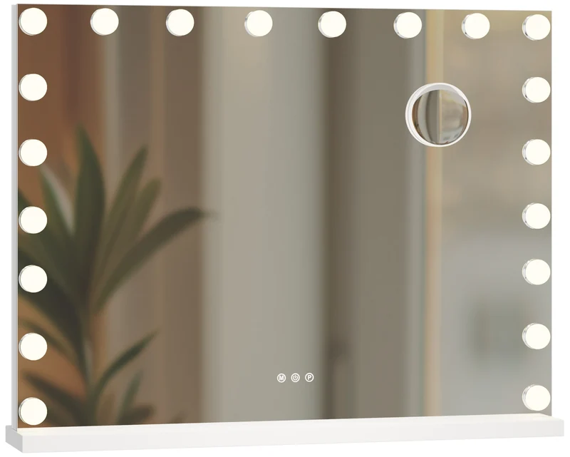 Miroir de maquillage LED blanc avec Bluetooth 80 × 62 cm 20 LED miroir grossissant x10 fixation murale ou sur pied 10_0008958