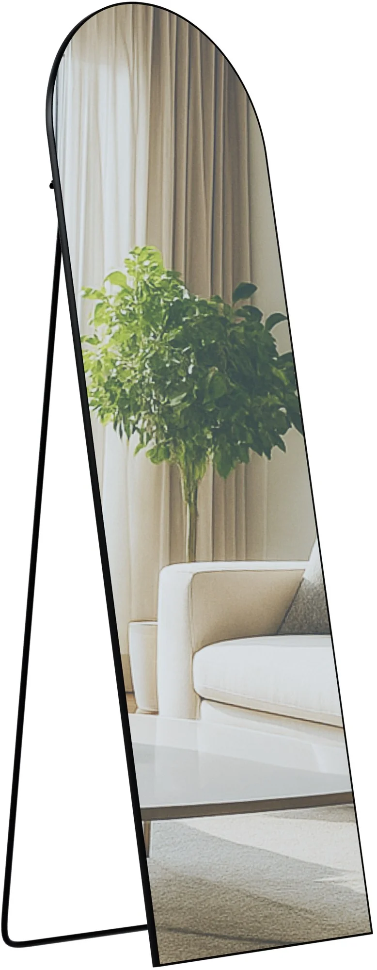 Miroir sur pied ou mural 160 × 50 cm cadre fin design élégant 160x50 cm cadre métal noir brillant 10_0008611