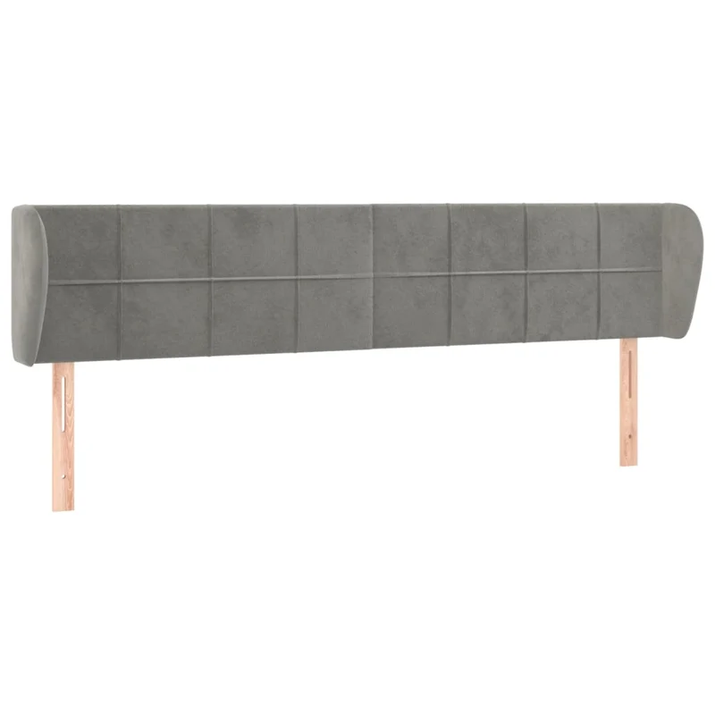 Tête de lit accessoire couchage chambre à coucher meuble avec rebord latéral 203 x 23 x 78/88 cm tissu velours gris clair TDL0205153