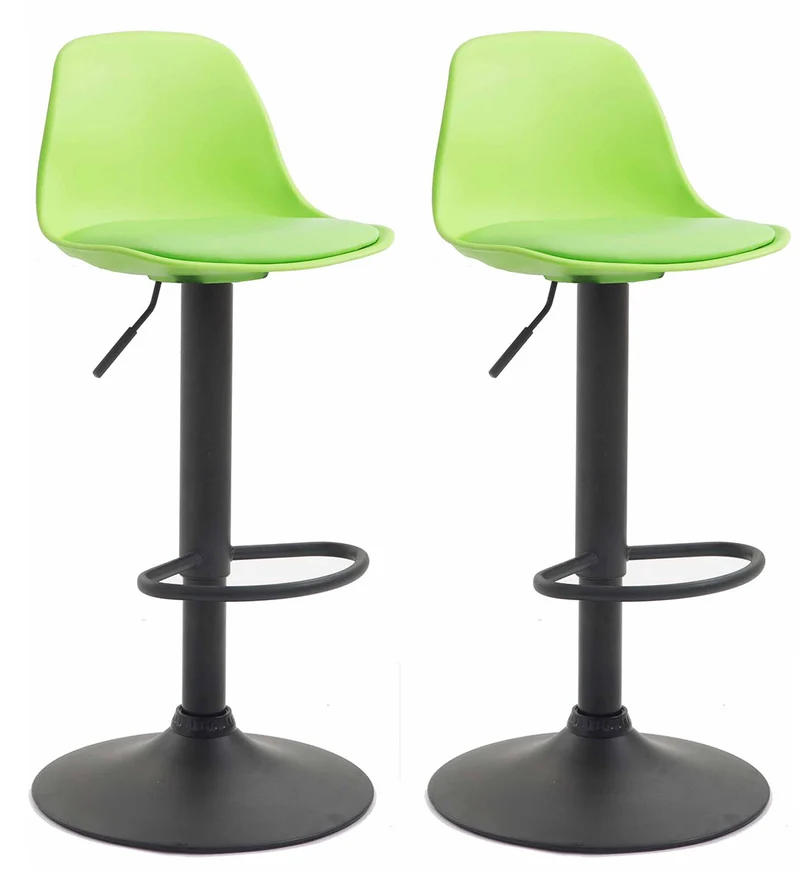Lot de 2 tabourets de bar moderne et confortable assise en PVC vert coque en plastique et pieds en métal noir 10_0004241