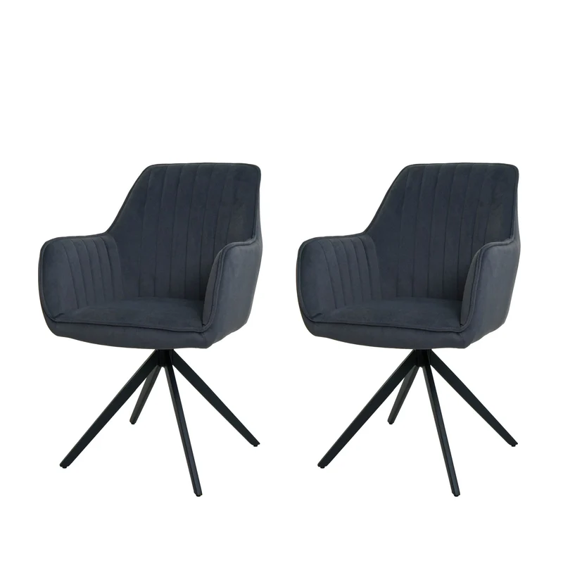 Lot de 2 chaises de salle à manger avec accoudoirs siège rotatif en tissu anthracite cadre en acier noir 04_0007370