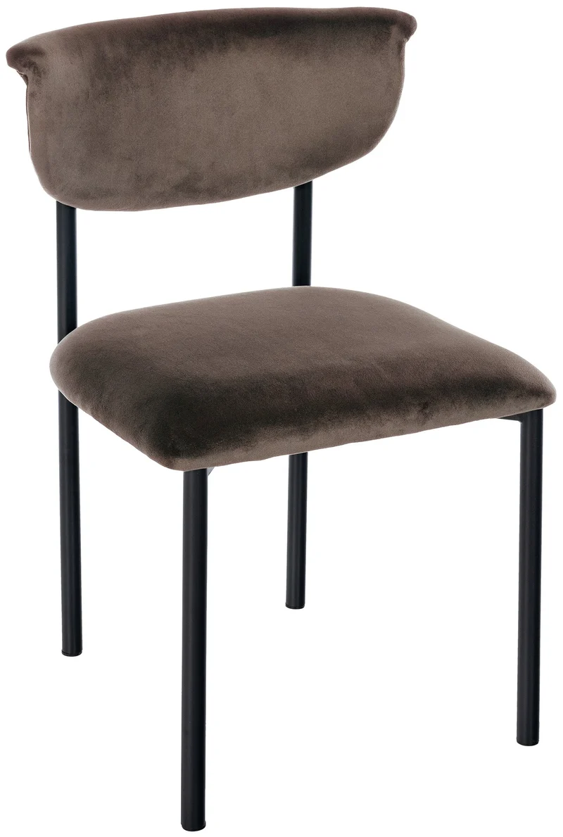 Chaise de salle à manger x1 élégante lignes épurées assise galbée velours marron et métal noir 10_0008297