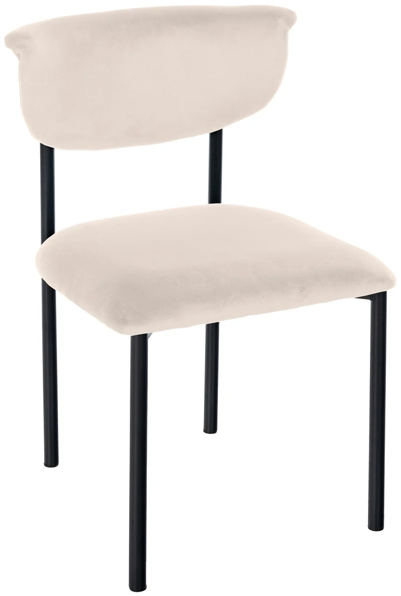 Chaise de salle à manger x1 élégante lignes épurées assise galbée velours crème et métal noir 10_0008293