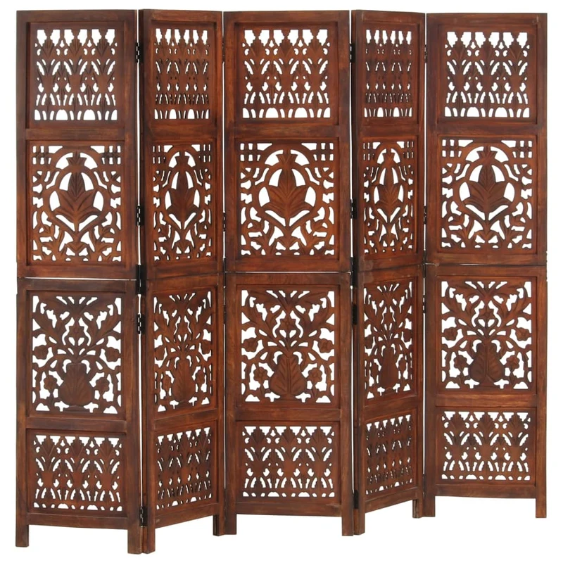 Paravent séparateur de pièce cloison 5 panneaux 200 x 165cm bois manguier DEC030976