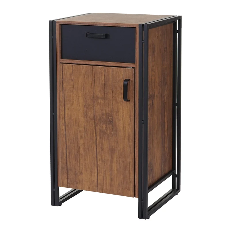 Petite commode armoire avec tiroirs et étagère 3D 90x50x43cm MDF aspect chêne sauvage 04_0002480