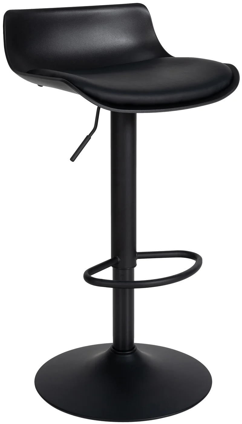 Tabouret de bar x1 avec repose-pieds hauteur réglable desing moderne en PVC noir et métal noir 10_0004536