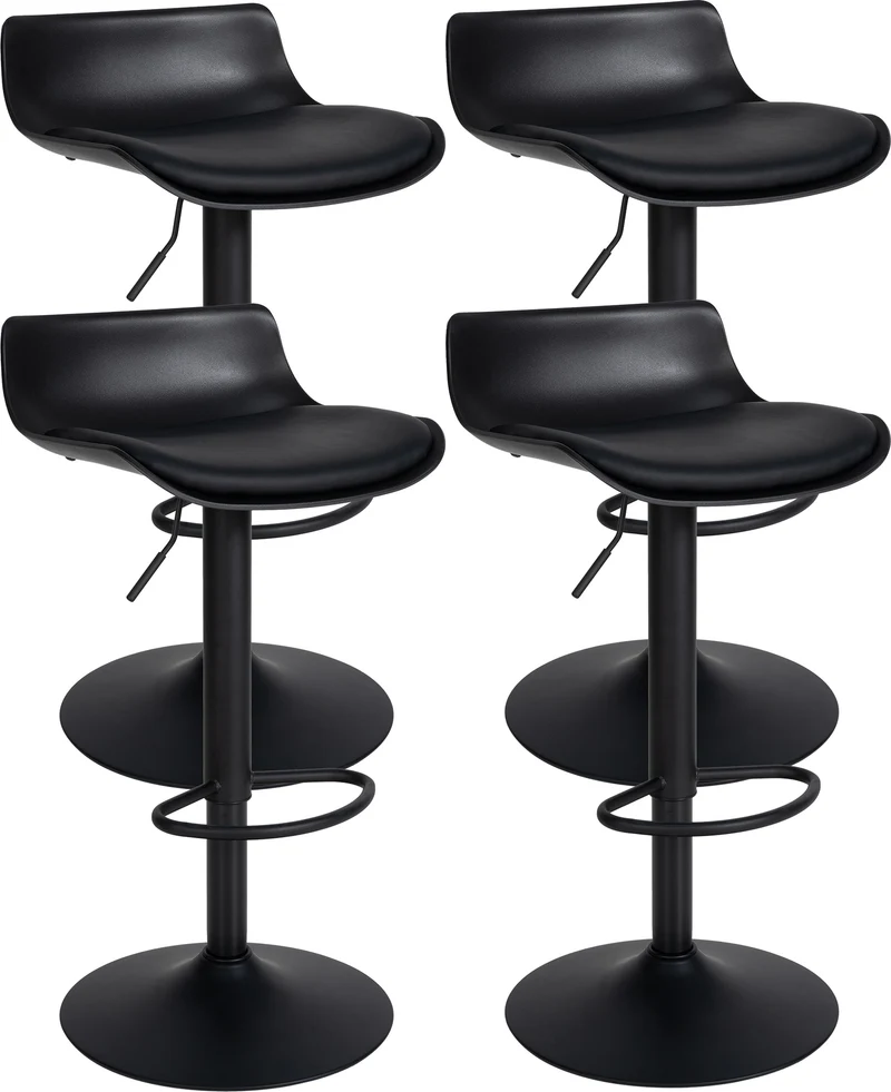 Tabouret de bar x4 avec repose-pieds hauteur réglable desing moderne en PVC noir et métal noir 10_0004500