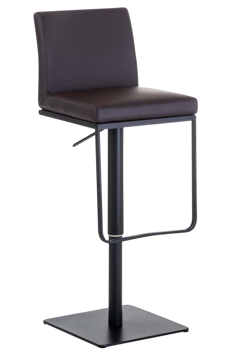 Tabouret de bar x1 avec repose-pieds plaque de base carrée en métal noir assise en PVC marron 10_0005302