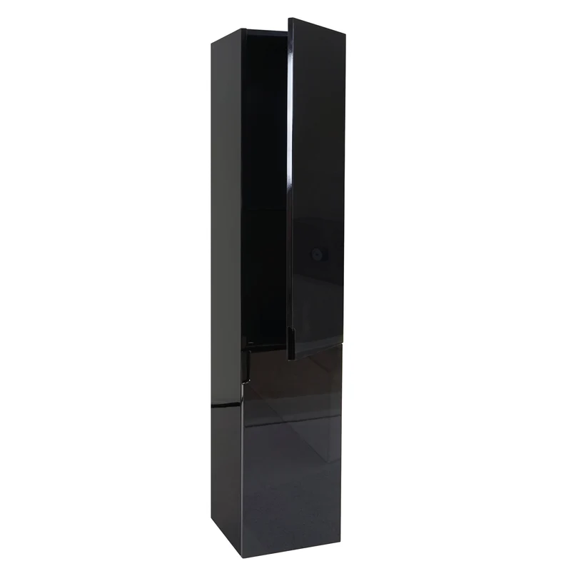 Armoire murale de salle de bain avec 2 portes aspect brillant 150 x 30 cm MDF noir 04_0005763