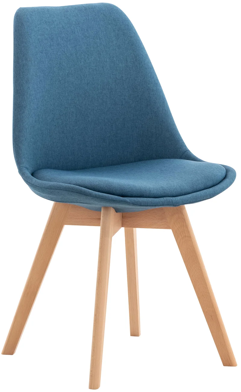 Chaise de salle à manger x1 design scandinave en issu bleu et pieds en bois clair 10_0002291