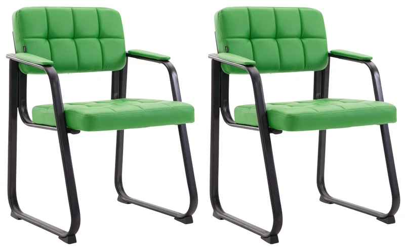 Lot de 2 chaises de bureau visiteur avec accoudoirs assise en PVC vert cadre métal noir 10_0003113