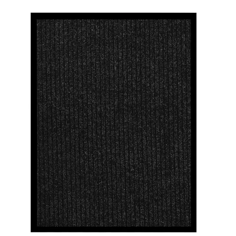 Paillasson de porte d'entrée bordure noire surface en feutre aiguilleté rayé dessous antidérapant 60 x 80 cm PP anthracite et vinyle DEC040636