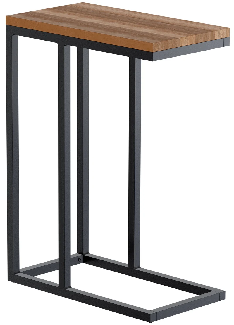 Table d'appoint en forme de C rectangulaire 46x25x63 cm bois couleur chêne et métal thermolaqué noir 10_0009135