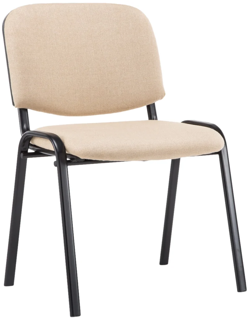Chaise visiteur empilable zone d'attente en tissu crème piètement à 4 pieds en métal noir 10_0008653