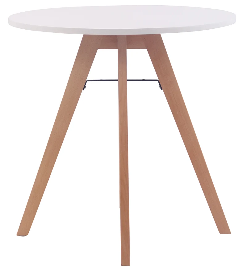 Table de cuisine diamètre 75 cm plateau rond en MDF blanc cadre en hêtre 10_0009141