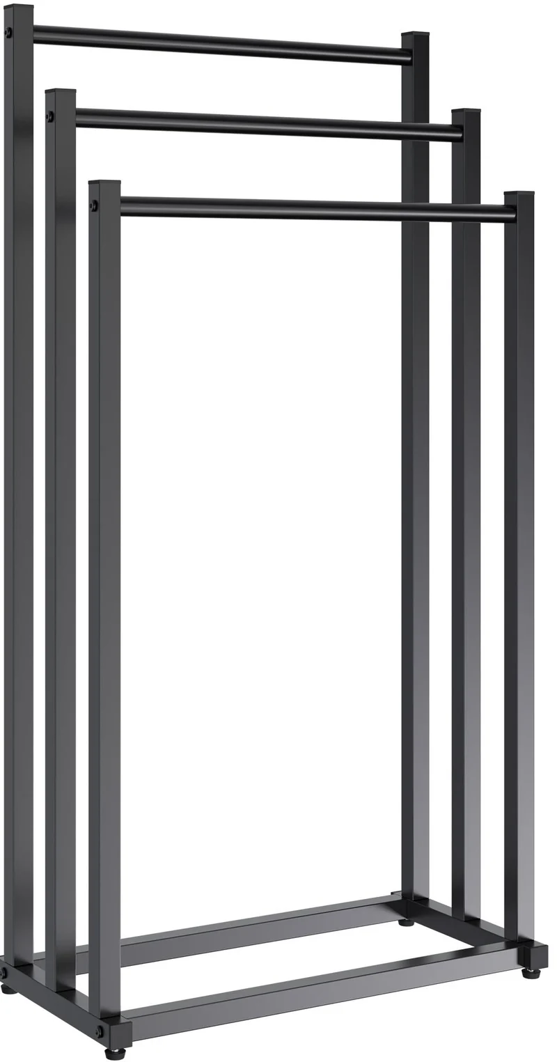 Porte-serviettes sur pied en acier 3 barres hauteur 85 cm structure stable et élégante 10_0008354