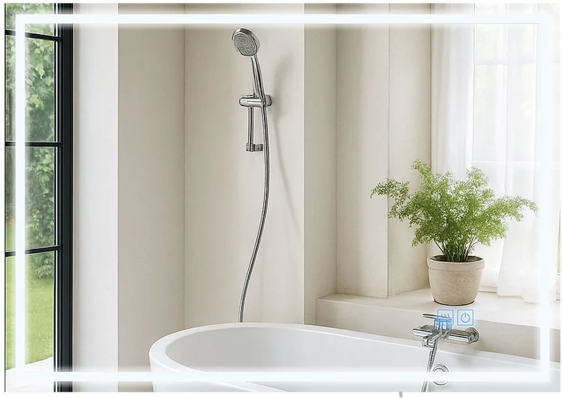 Miroir de salle de bain rectangulaire intensité lumineuse réglable 70x100 avec Bluetooth cadre métal clair 10_0009088