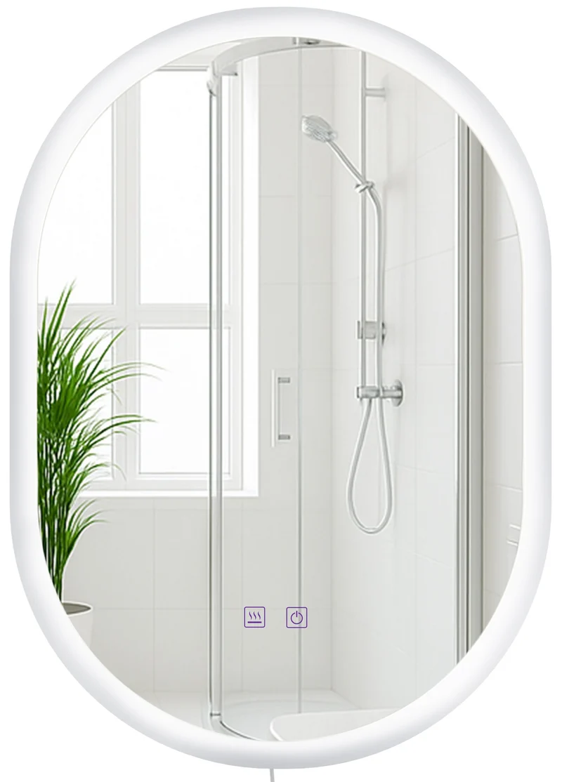 Miroir de salle de bain ovale intensité lumineuse réglable 70x50 cm avec Bluetooth cadre métal clair 10_0009081