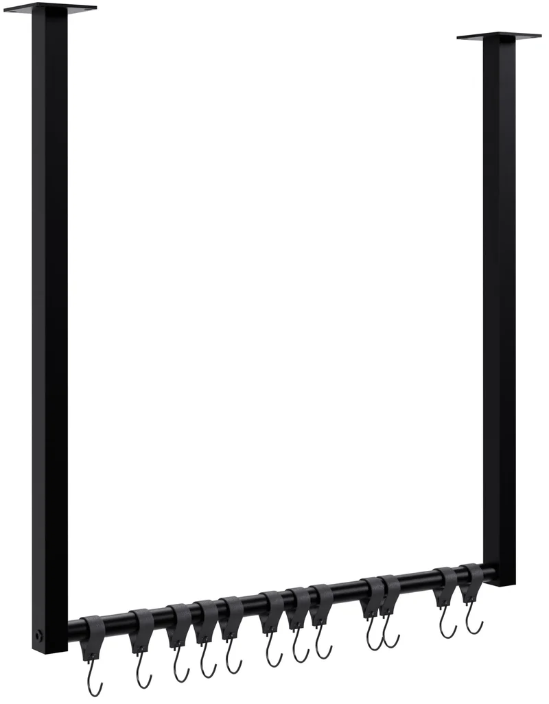 Tringle à vêtements suspendue porte-manteau avec 12 patères 60x60 cm acier thermolaqué noir 10_0009015